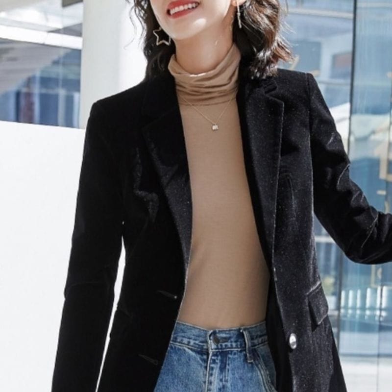 Veste-Noir-Velour-Femme
