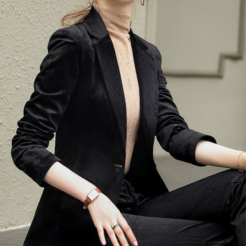 Veste Noire Velours Femme