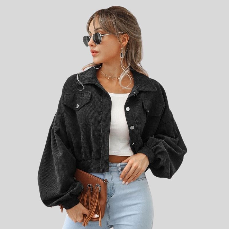 Veste-Velour-Cotelé-Noir-Femme