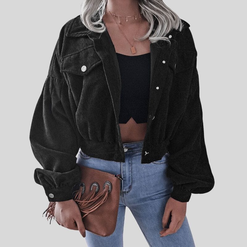 Veste-Velour-Cotelé-Noir-Femme