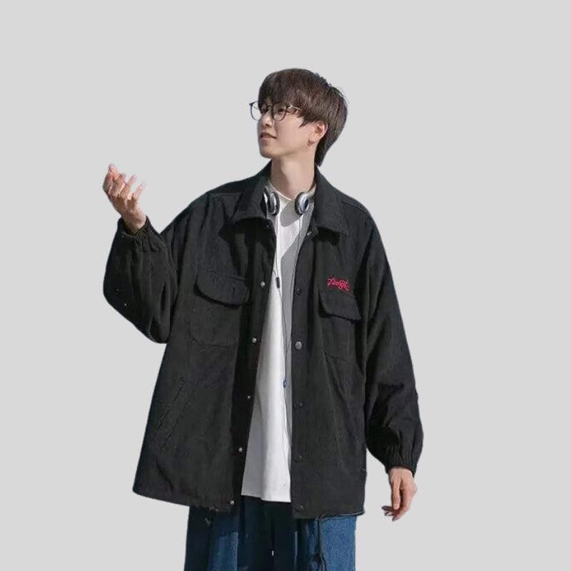 Veste-Velours-Cotelé-Noir-Homme