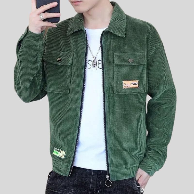 Veste-Velours-Cotelé-Vert-Homme