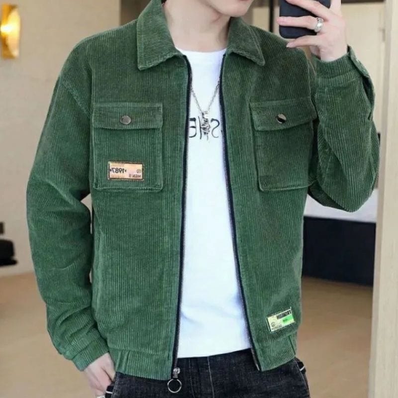 Veste-Velours-Cotelé-Vert-Homme