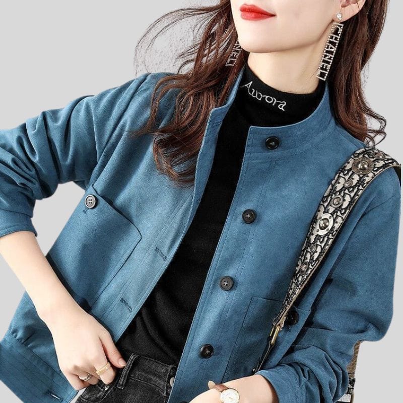 Veste-Velours-Femme-Bleue