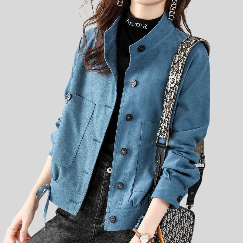 Veste-Velours-Femme-Bleue