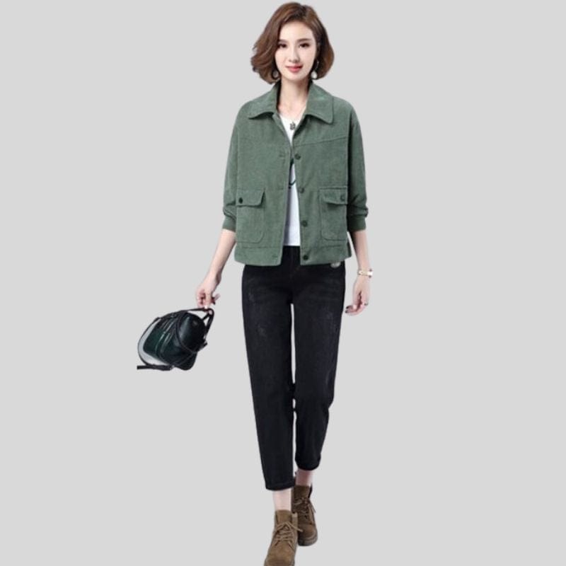 Veste-Velours-Vert-Bouteille-Femme