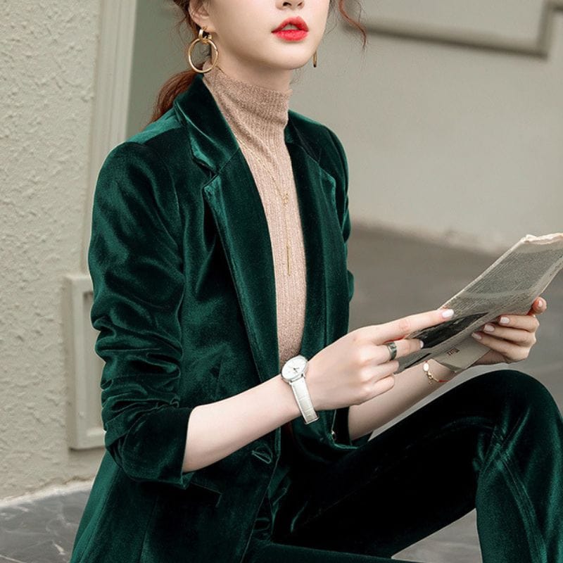 Veste-Velours-Verte-Femme