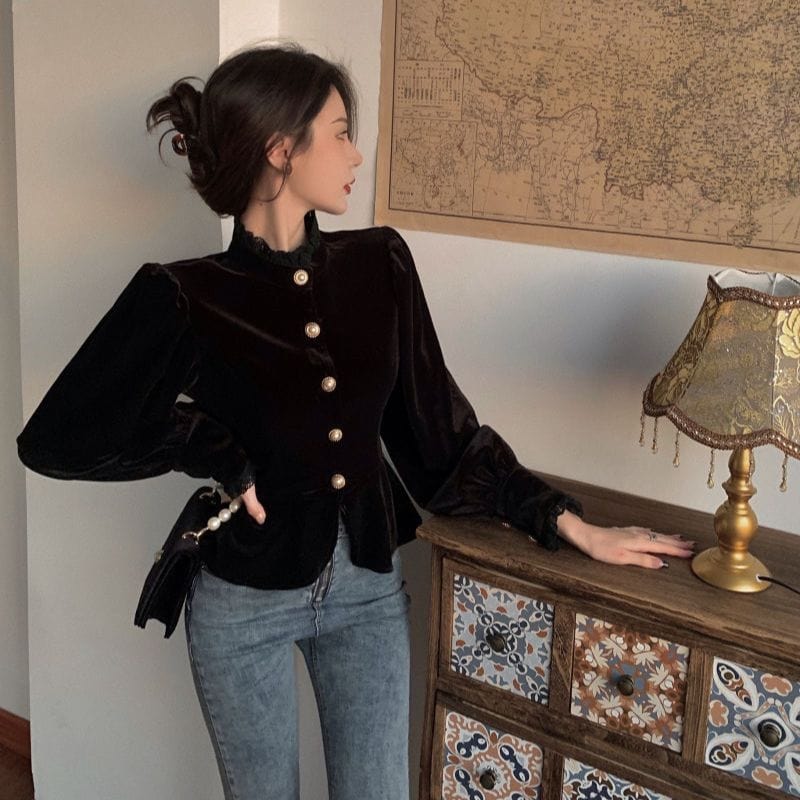 Chemise-Femme-Velours-Noir