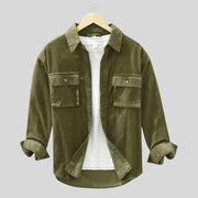 Chemise-Homme-Velours-Côtelé-Vert-Kaki