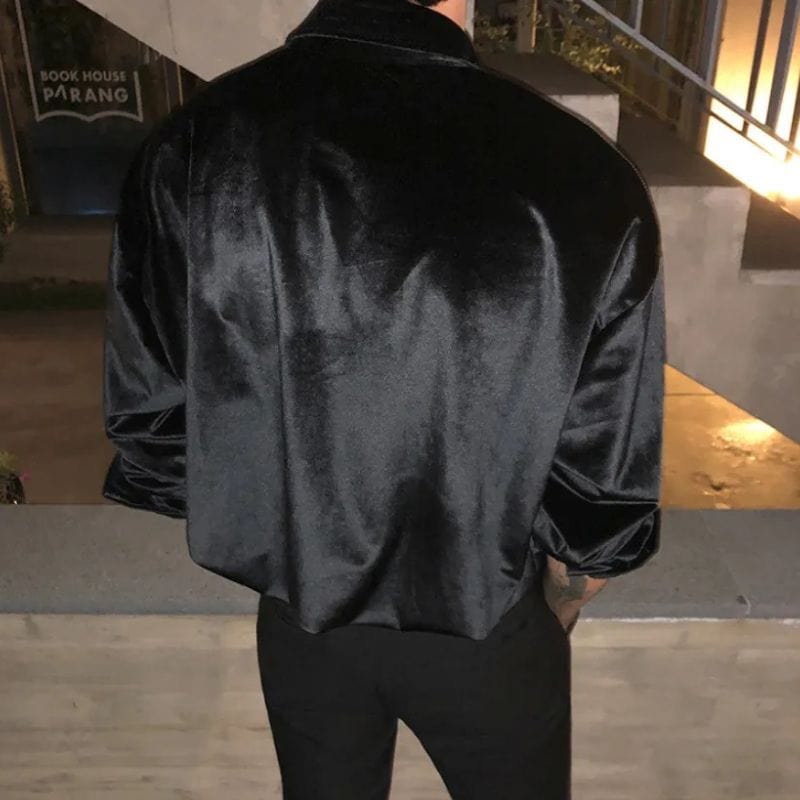 Chemise-Velours-Noire-Homme