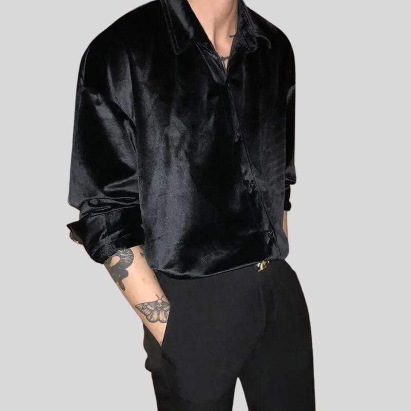 Chemise-Velours-Noire-Homme