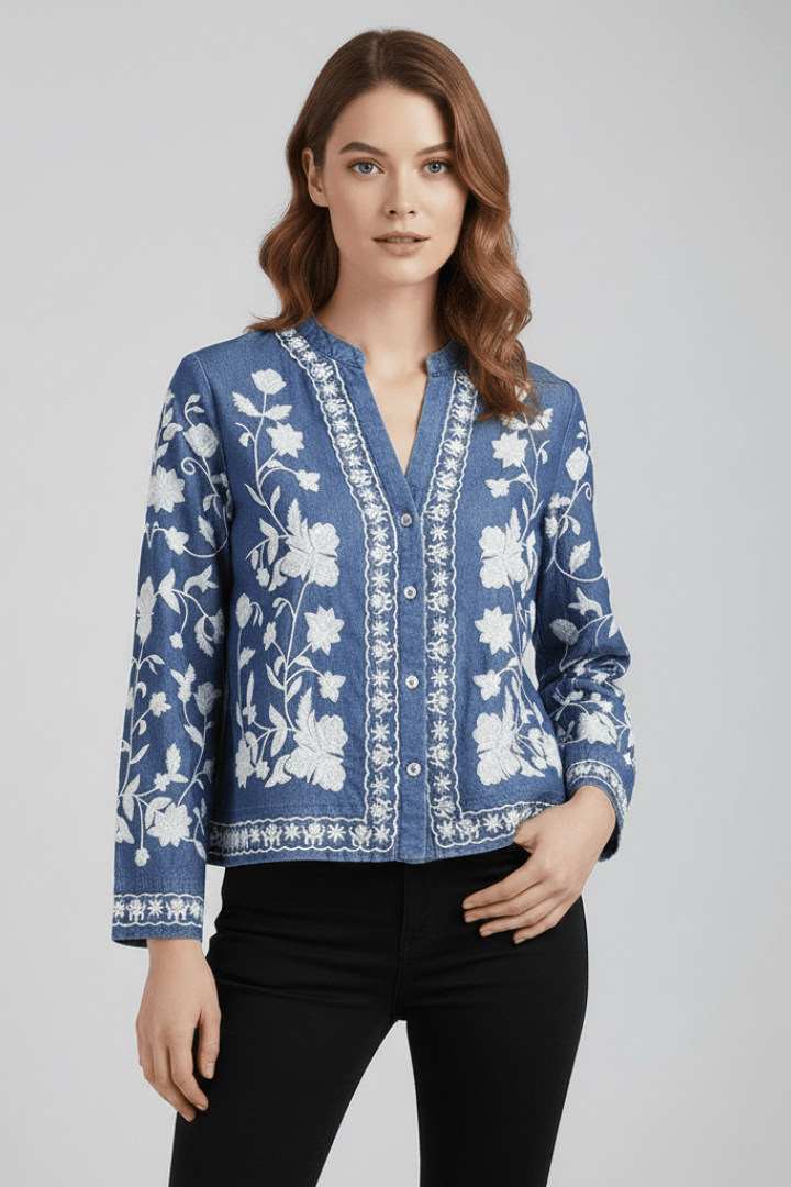 Chloé | Élégante Blouse Brodée Femme à Manches Longues 0