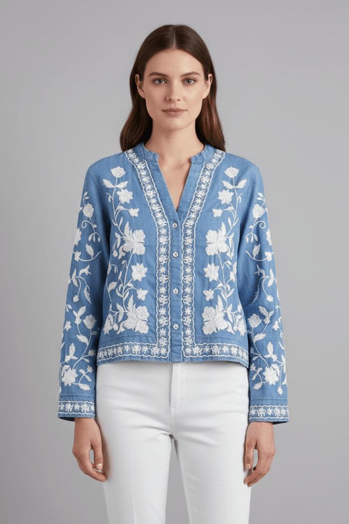 Chloé | Élégante Blouse Brodée Femme à Manches Longues 4