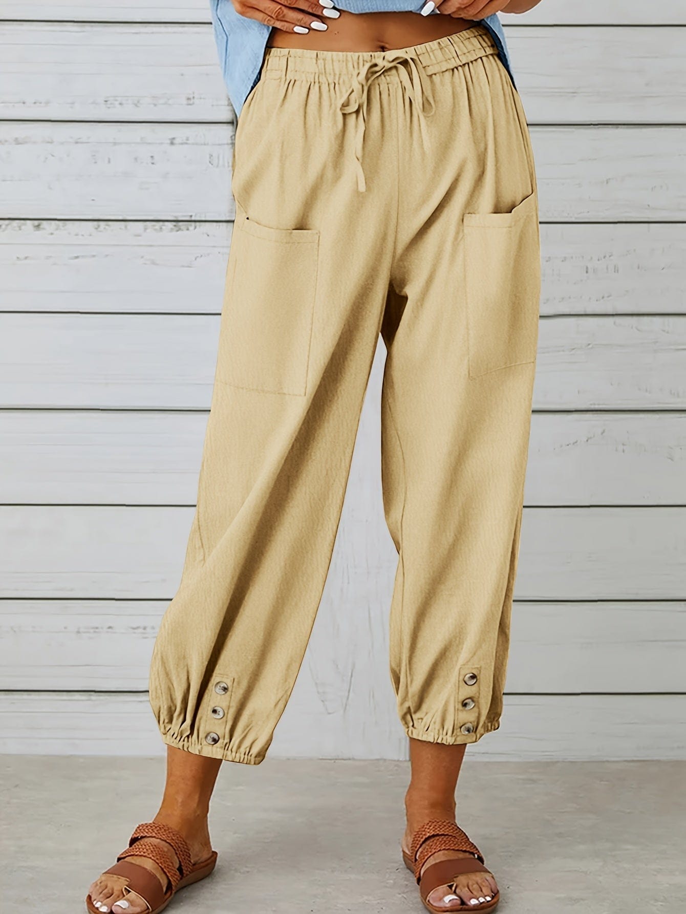 Élégance Décontractée | Pantalon Capri Femme à Jambe Large avec Cordon de Serrage | Confort Optimal pour les Jours Chauds 2