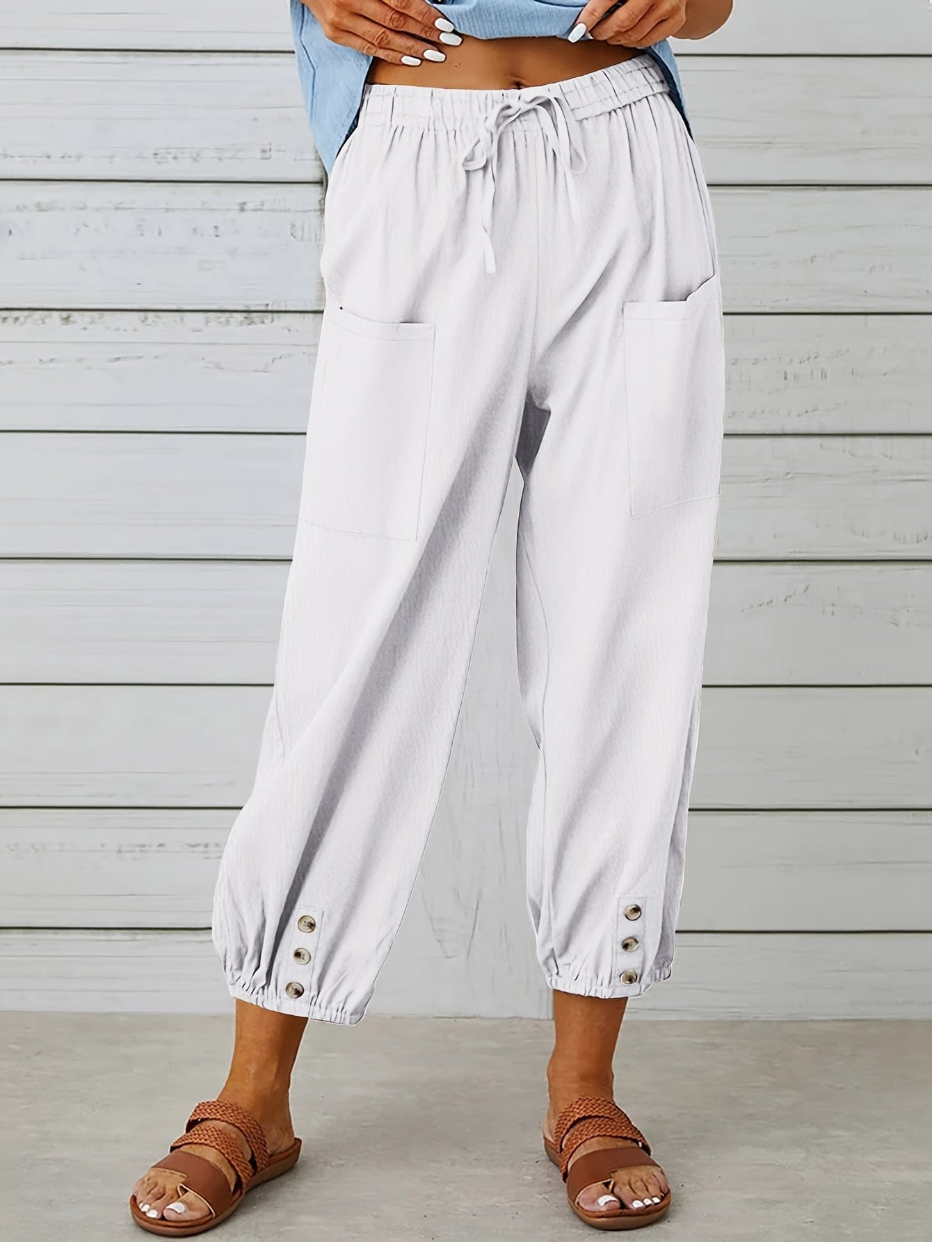 Élégance Décontractée | Pantalon Capri Femme à Jambe Large avec Cordon de Serrage | Confort Optimal pour les Jours Chauds 7