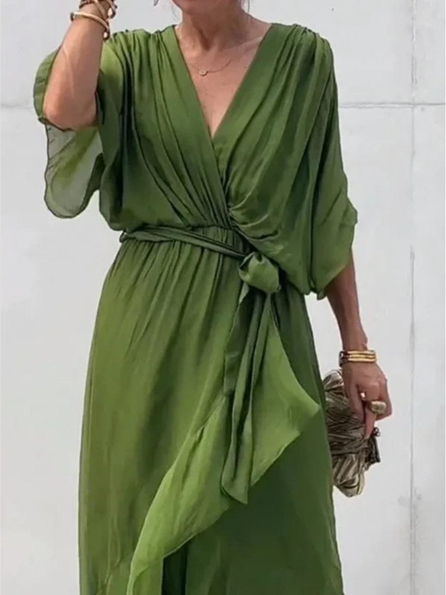 Elisabet | Robe Longue Femme à Manches Chauve-Souris avec Décolleté Croisé | Élégance Aérienne pour Toutes Occasions 1