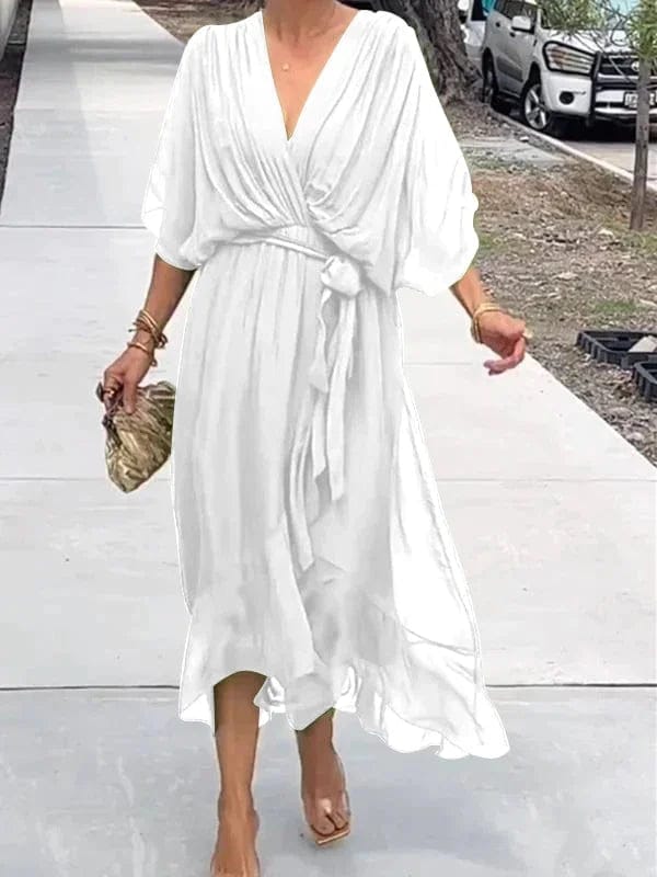 Elisabet | Robe Longue Femme à Manches Chauve-Souris avec Décolleté Croisé | Élégance Aérienne pour Toutes Occasions 3