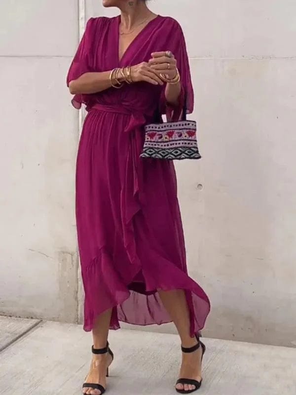 Elisabet | Robe Longue Femme à Manches Chauve-Souris avec Décolleté Croisé | Élégance Aérienne pour Toutes Occasions 5