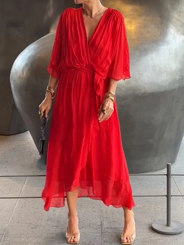 Elisabet | Robe Longue Femme à Manches Chauve-Souris avec Décolleté Croisé | Élégance Aérienne pour Toutes Occasions 6