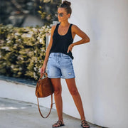 Emma | Short Jean Femme Taille Haute Décontracté avec Ourlet Roulé 0