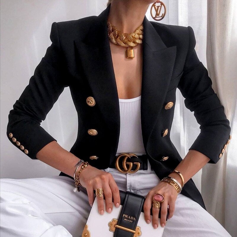 Ethan | Élégant Blazer Noir Femme Avec Détails Dorés 6