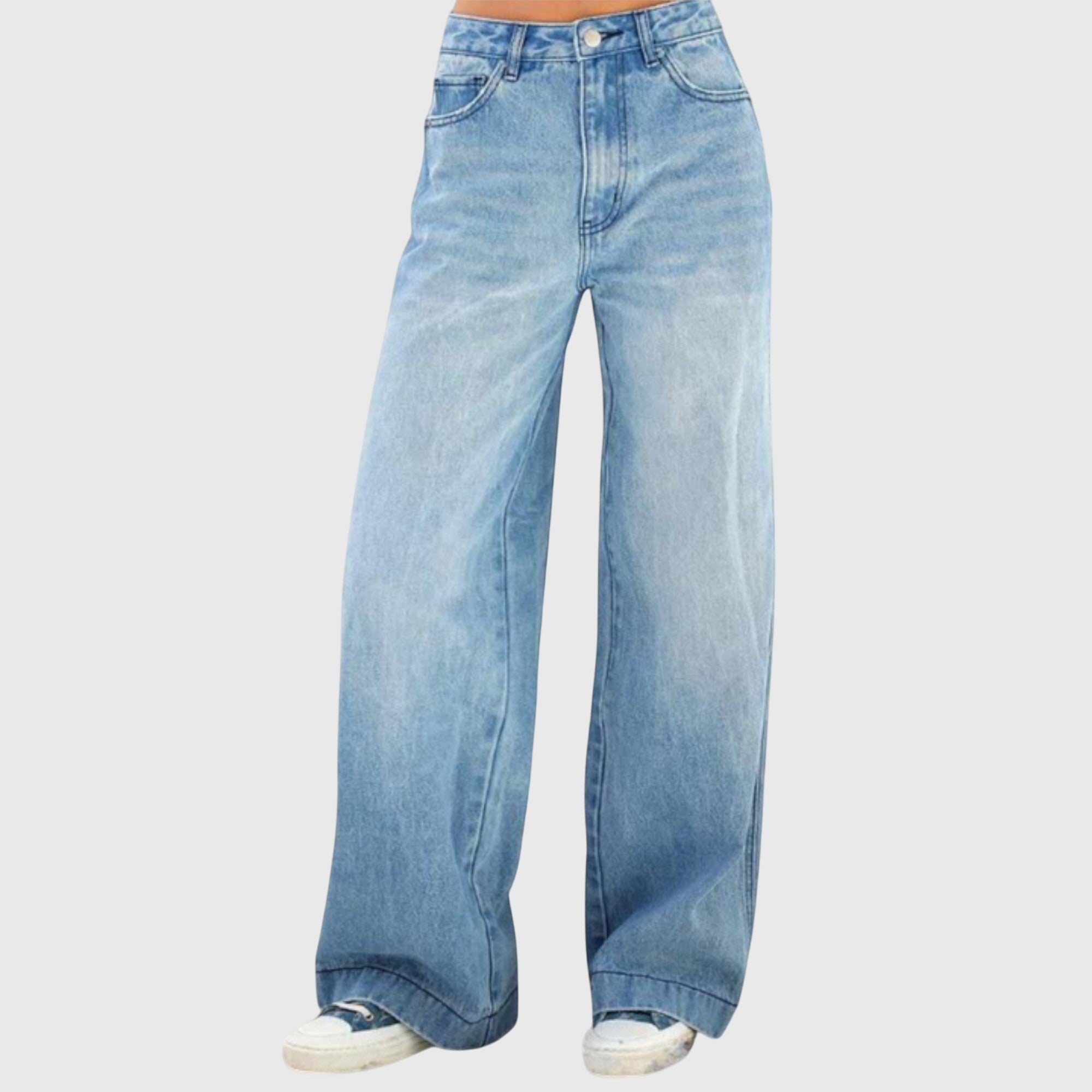 Jean Ample Délavé à Taille Haute avec Jambe Large | Confort Optimal et Style Décontracté 0