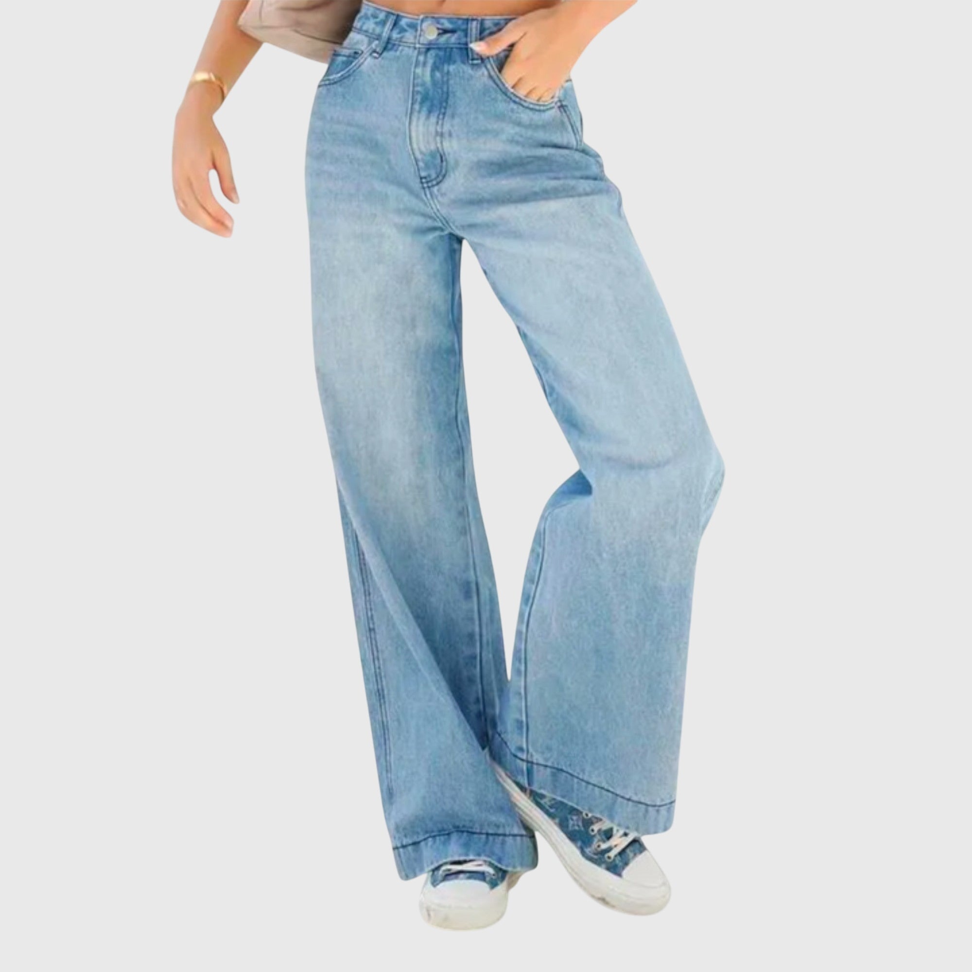 Jean Ample Délavé à Taille Haute avec Jambe Large | Confort Optimal et Style Décontracté 1