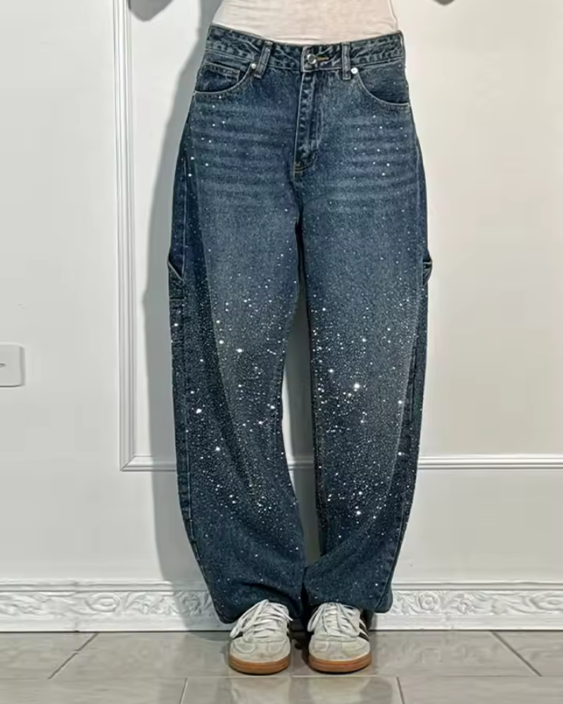 Jean Femme | Jean Carpentier en Denim avec Détails Scintillants | Confort et Style pour Toutes Occasions 0