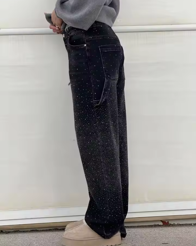 Jean Femme | Jean Carpentier en Denim avec Détails Scintillants | Confort et Style pour Toutes Occasions 4