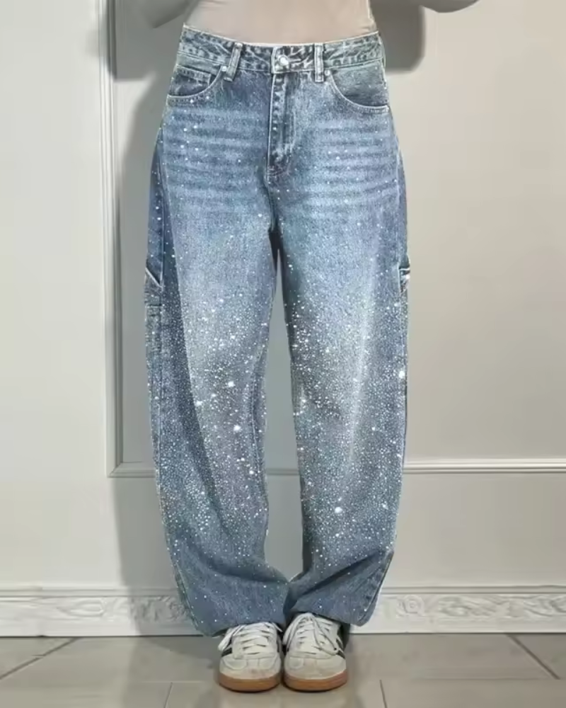 Jean Femme | Jean Carpentier en Denim avec Détails Scintillants | Confort et Style pour Toutes Occasions 6