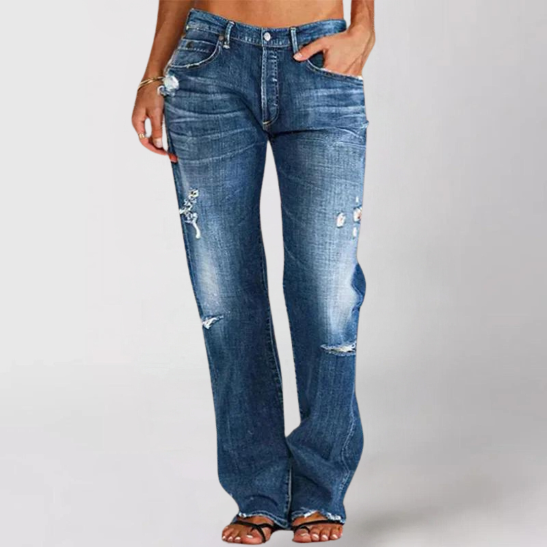 Jean Large Femme en Poly-Denim avec Taille Basse - Confort Optimal et Liberté de Mouvement 1