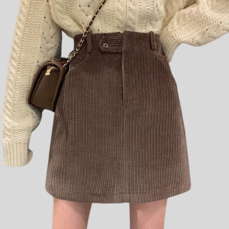 Jupe-Courte-Velours-Marron