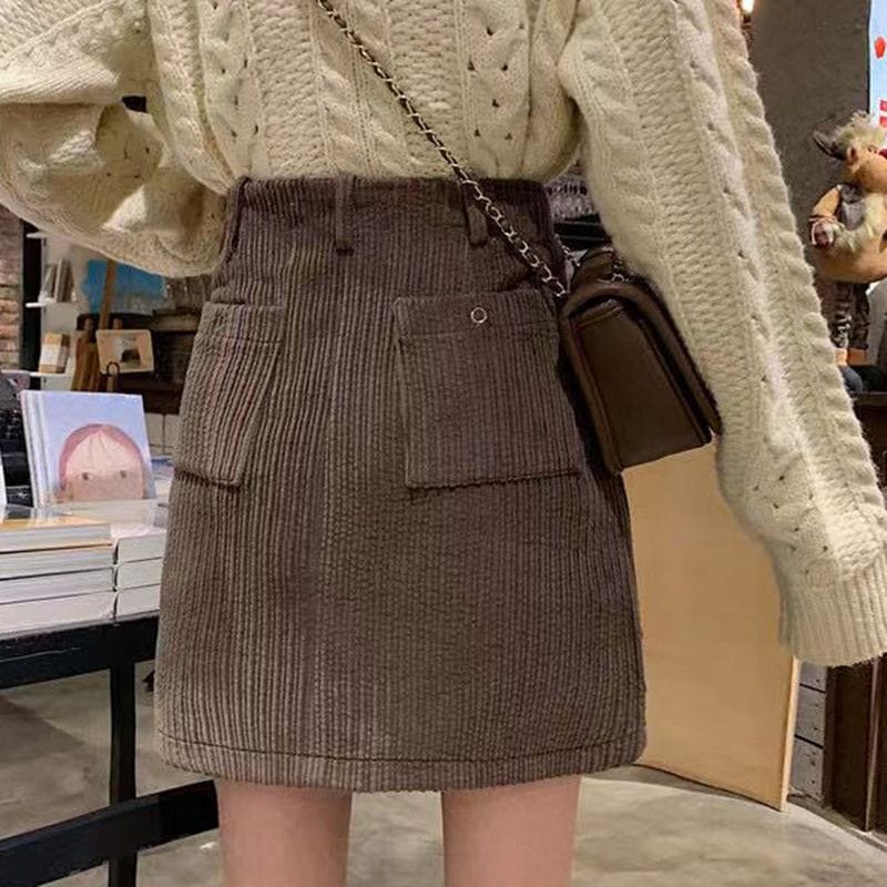 Jupe-Courte-Velours-Marron