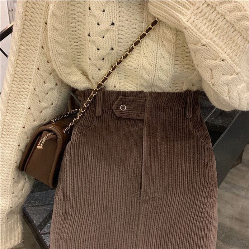 Jupe-Courte-Velours-Marron