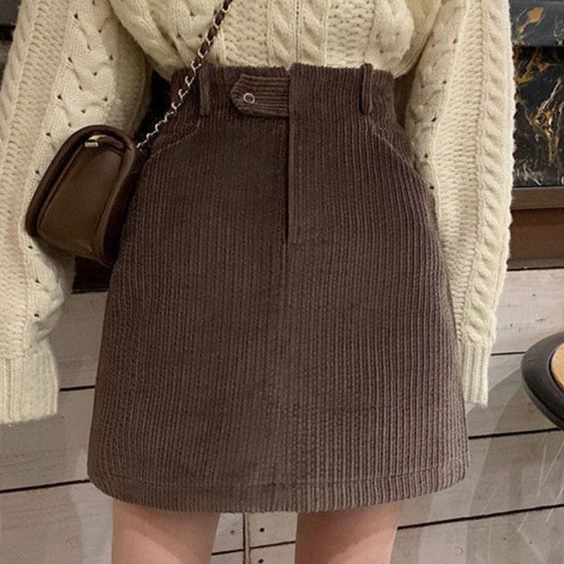 Jupe-Courte-Velours-Marron