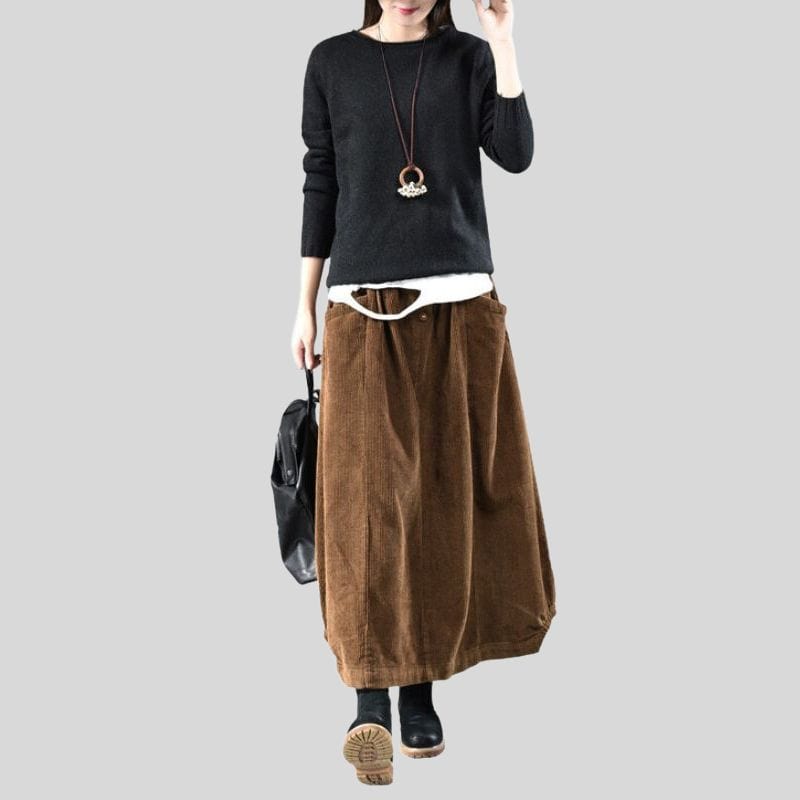 Jupe-Longue-Velours-Cotelé