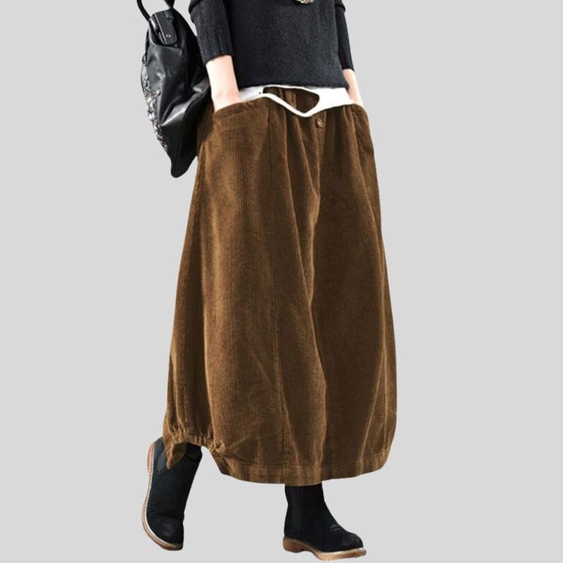 Jupe-Longue-Velours-Cotelé