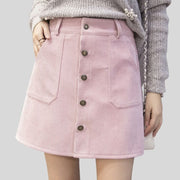 Jupe-Rose-Velours-Cotelé