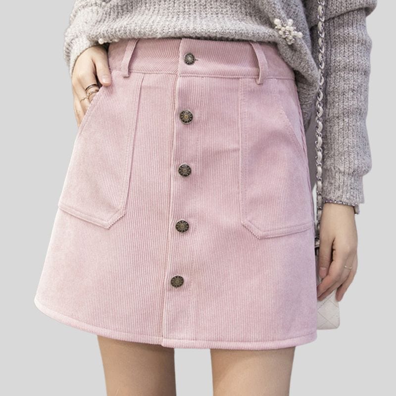 Jupe-Rose-Velours-Cotelé