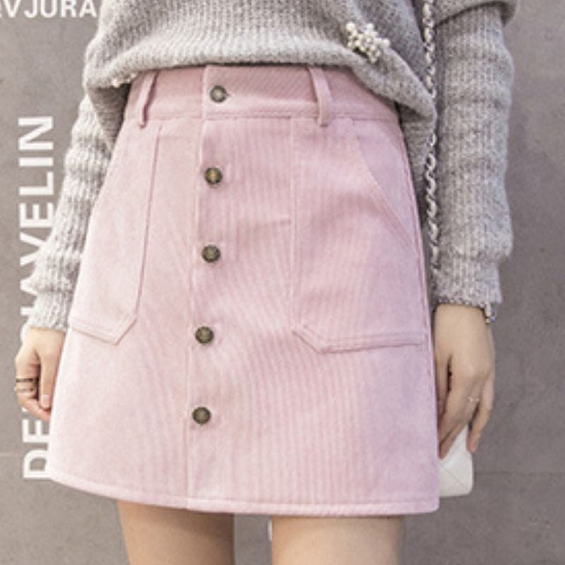 Jupe-Rose-Velours-Cotelé