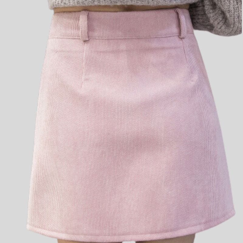 Jupe-Rose-Velours-Cotelé