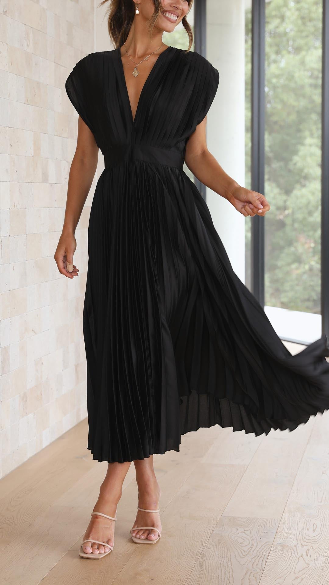 Lila | Élégante Robe Midi Femme Plissée Chic à Col en V 9