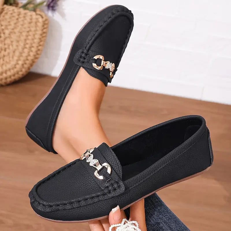 Lila | Élégants Mocassins Noir Femme avec Détails de Chaîne 2