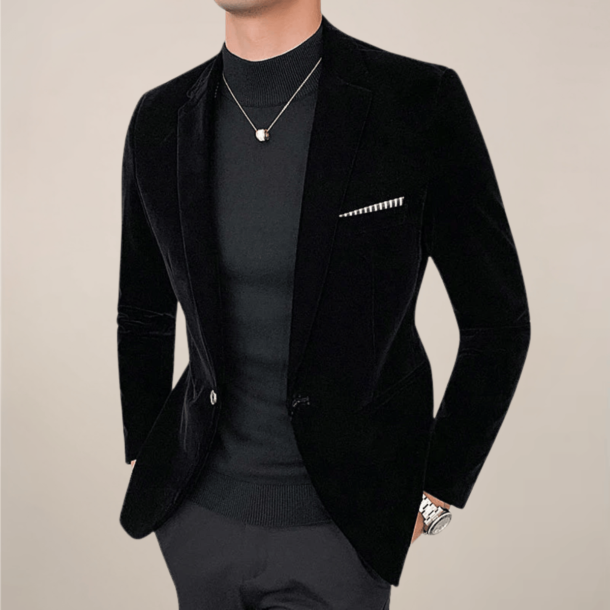 Lucas | Élégant Blazer Noir Slim en Velours pour Homme 0