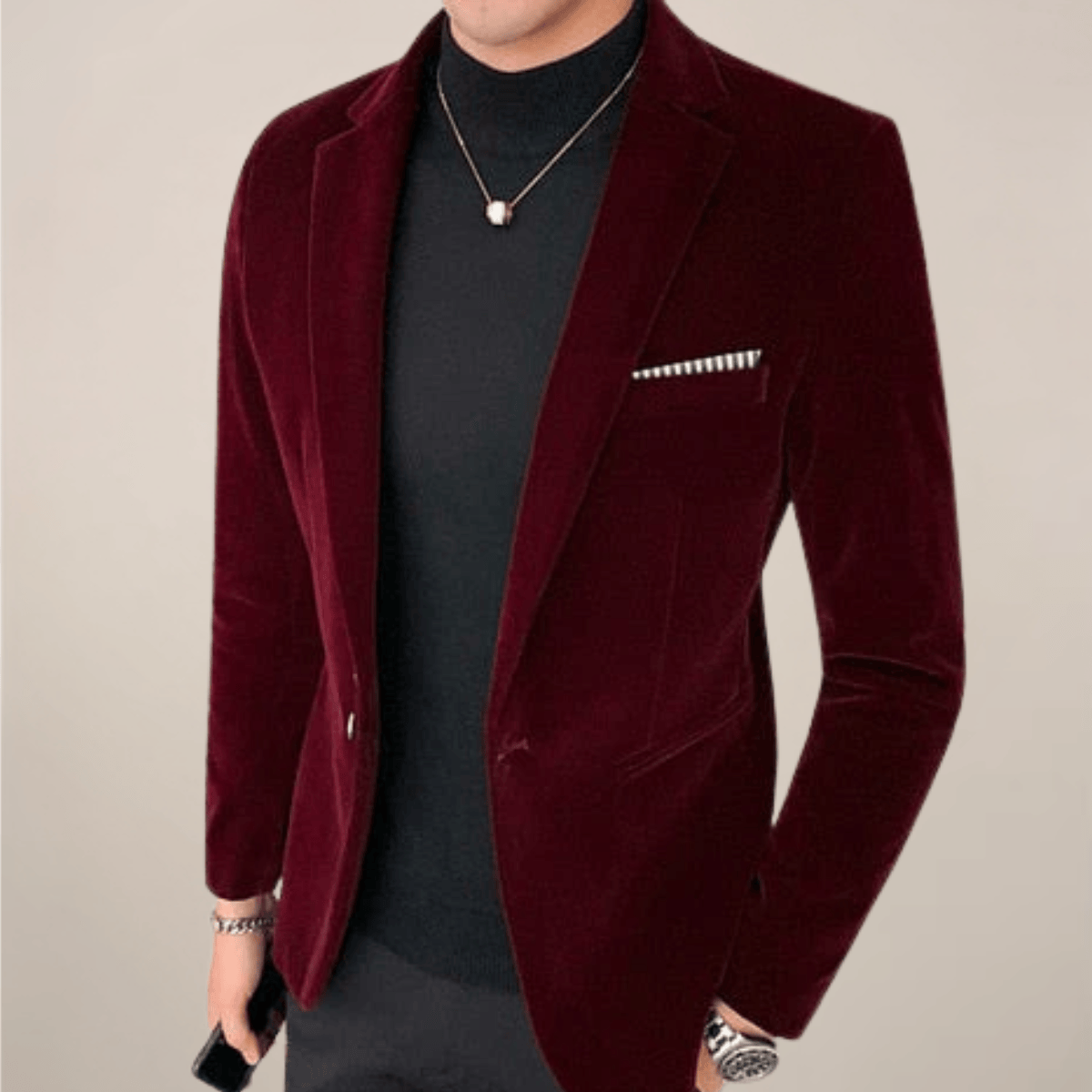 Lucas | Élégant Blazer Noir Slim en Velours pour Homme 1