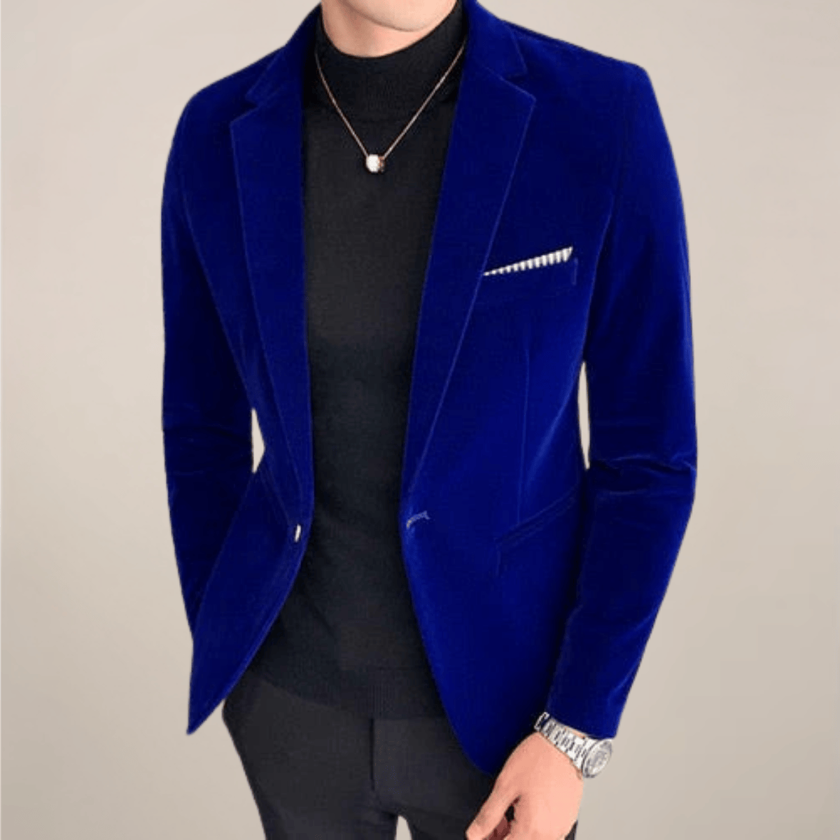 Lucas | Élégant Blazer Noir Slim en Velours pour Homme 2