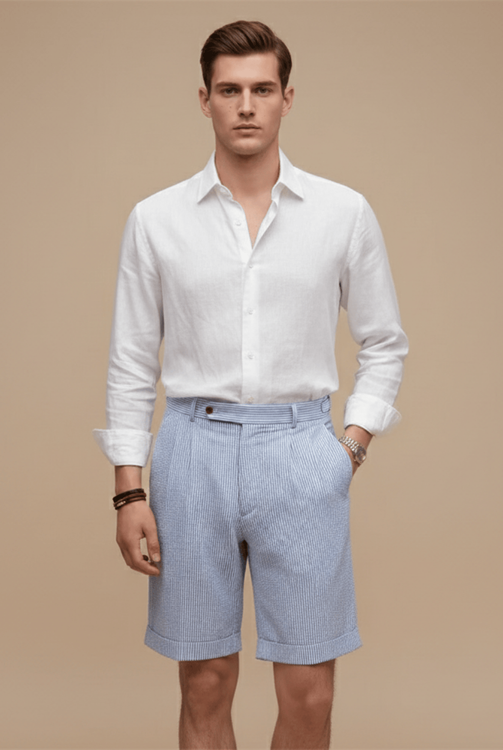 Lucas | Élégant Short Chino Homme en Seersucker Bleu 1