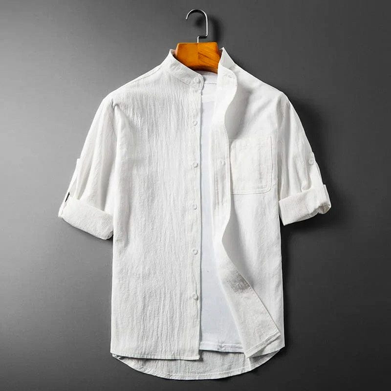 Lucas | Élégante Chemise en Lin Mélangé Homme à Col Montant 1