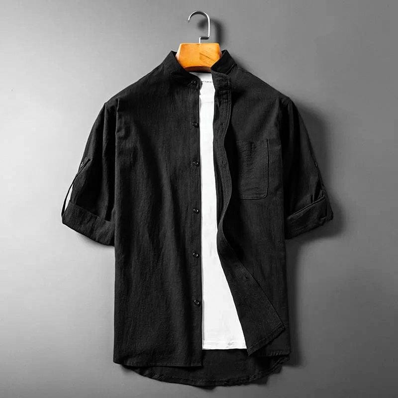 Lucas | Élégante Chemise en Lin Mélangé Homme à Col Montant 2