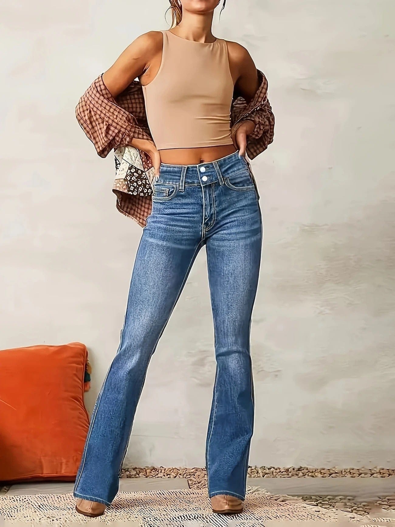 Luna | Élégant Jean Évasé Taille Haute Femme 2